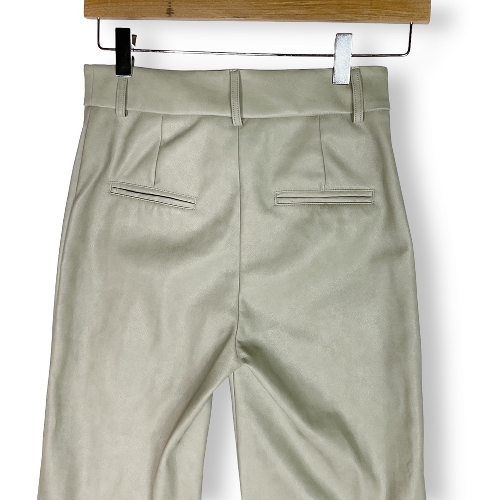 Zara Faux Leather Pants High Rise Wide Leg Ankle Crop Light Sage Sz XS - Picture 6 of 12